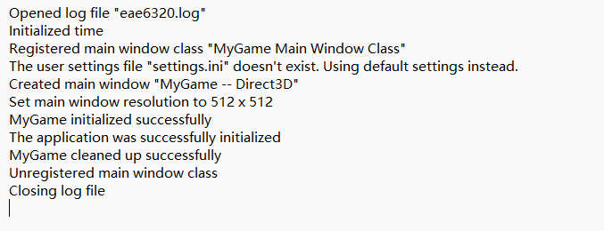 The generated log file showing initialization and cleanup messages