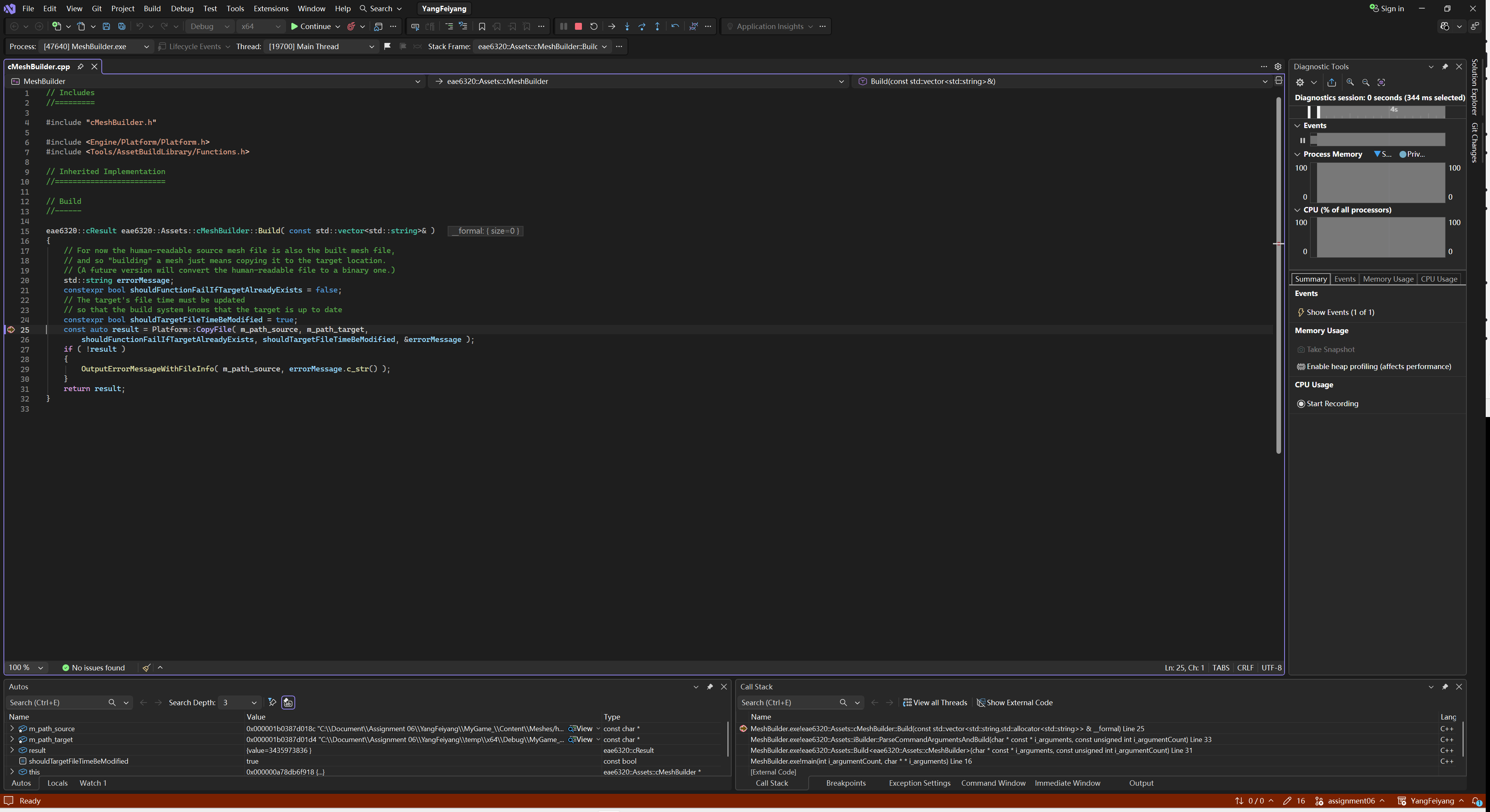 Debugging MeshBuilder in Visual Studio