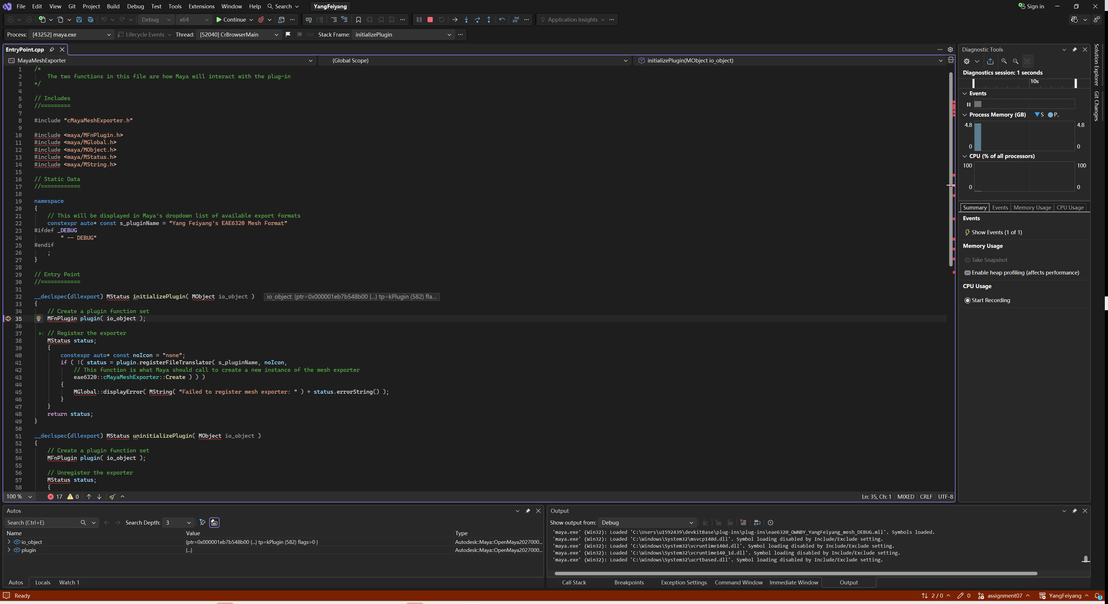 Debugging the Maya plug-in